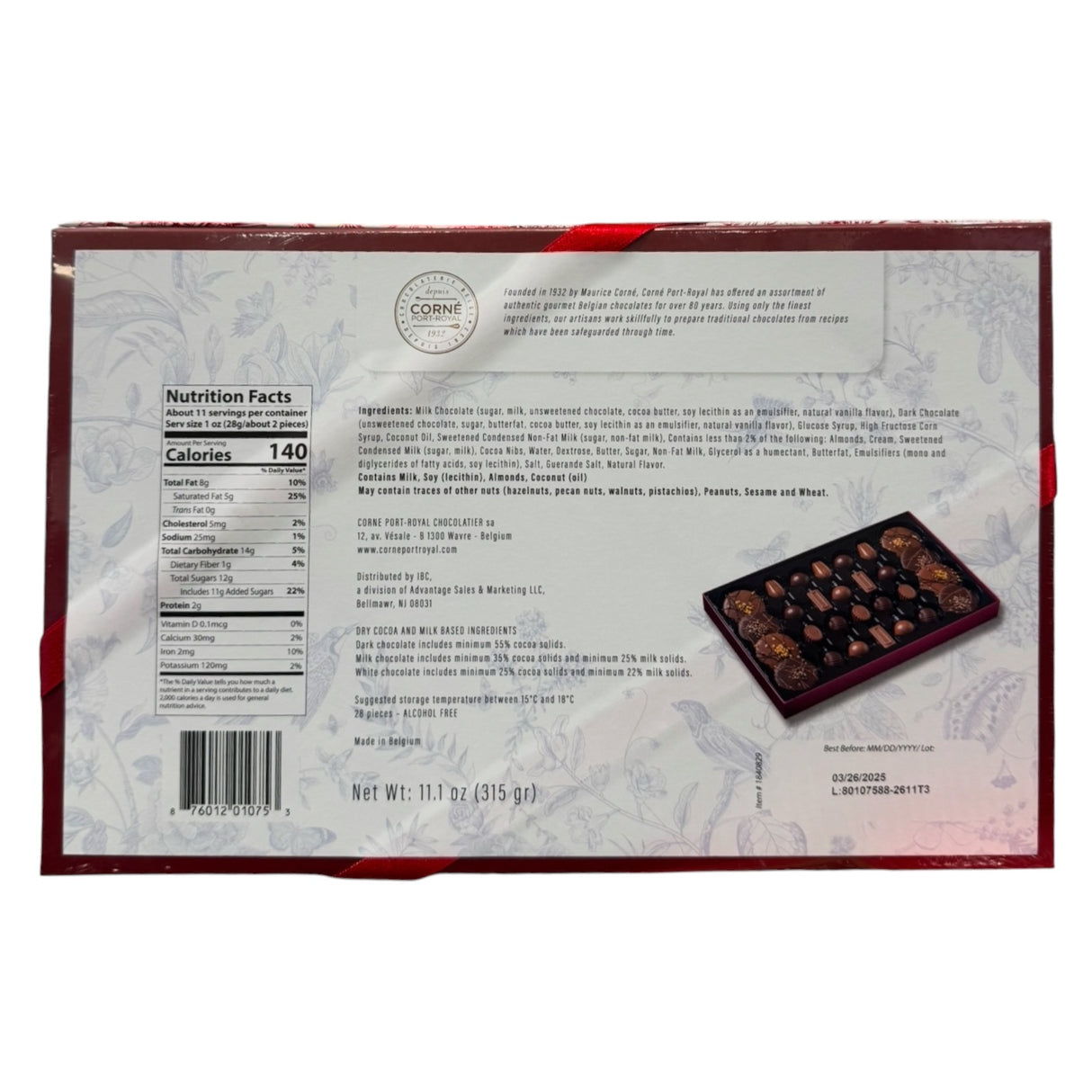 Corne Port Royal 28 ct Belgian Chocolates Red Box